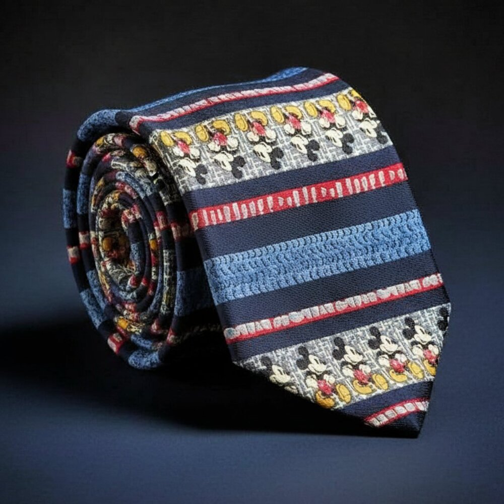 Mickey Mouse Tie Disney Store Blue All‎ Over Print Silk Necktie Classic Novelty